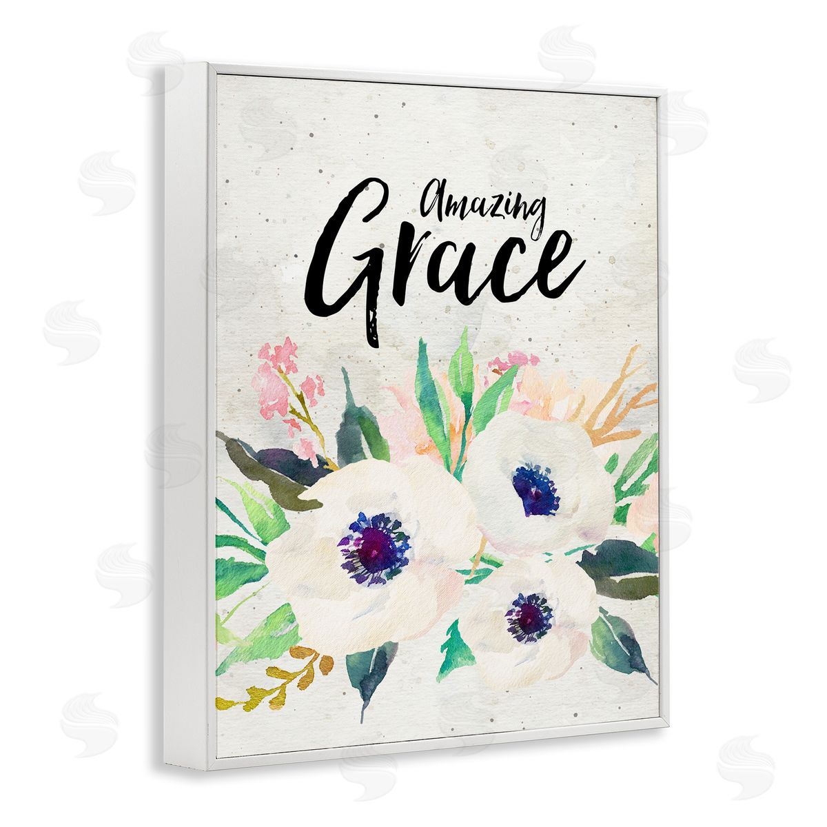 Amy Brinkman Amazing Grace Calligraphy White Flower Blossom Botanicals White Framed Giclee Wall Art Print