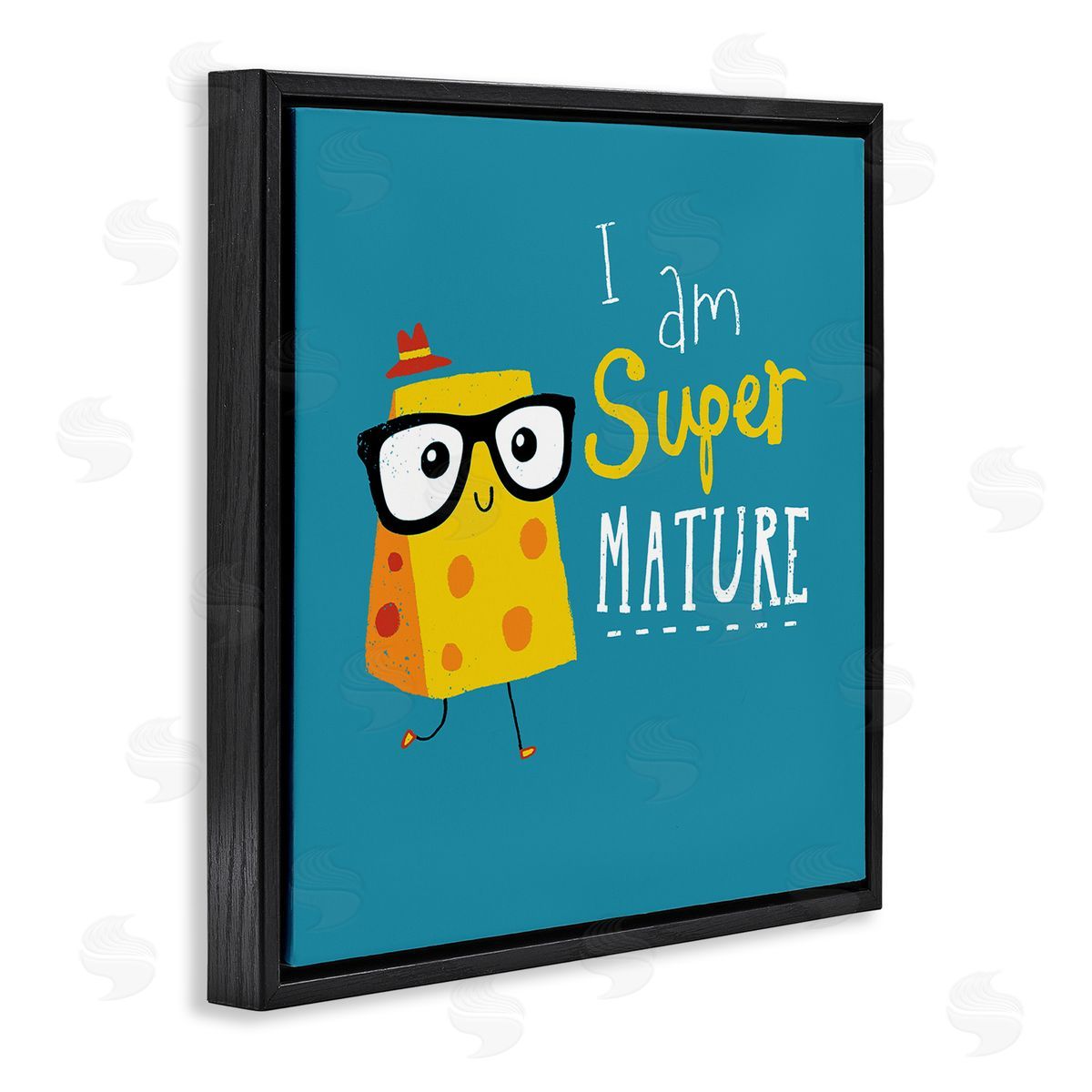 Michael Buxton Super Mature Swiss Cheese Humor Phrase Typography Black Floating Frame Canvas Wall Art Print