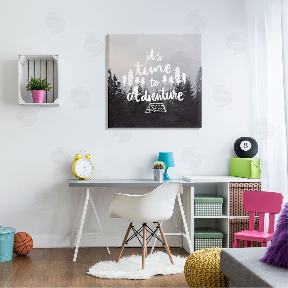 Anne Bailey Time To Adventure Woodlands Camping Tent Calligraphy Accent Canvas Wall Art in Room