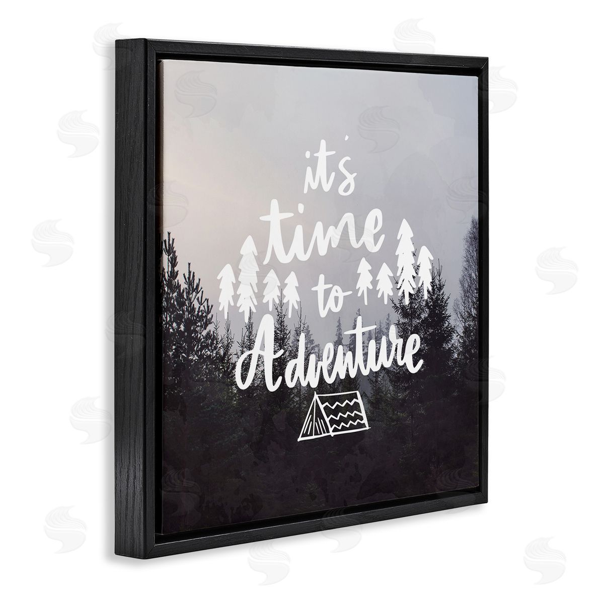 Anne Bailey Time To Adventure Woodlands Camping Tent Calligraphy Accent Black Floating Frame Canvas Wall Art Print