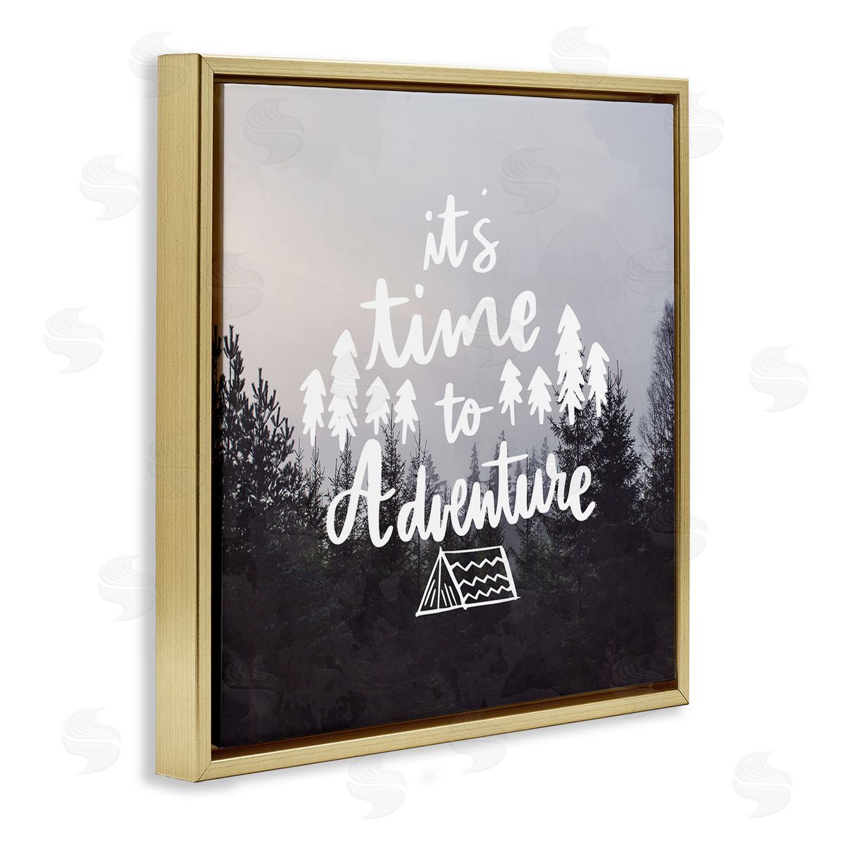 Anne Bailey Time To Adventure Woodlands Camping Tent Calligraphy Accent Gold Floating Frame Canvas Wall Art Print