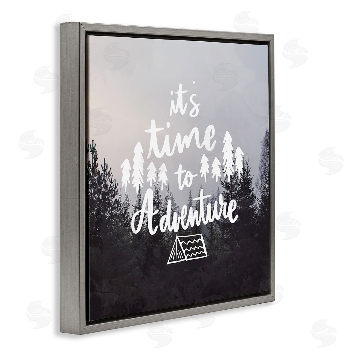 Anne Bailey Time To Adventure Woodlands Camping Tent Calligraphy Accent Gray Floating Frame Canvas Wall Art Print