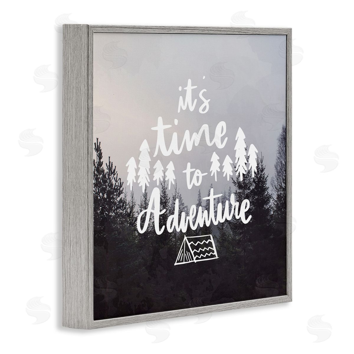 Anne Bailey Time To Adventure Woodlands Camping Tent Calligraphy Accent Gray Framed Glicee Wall Art Print