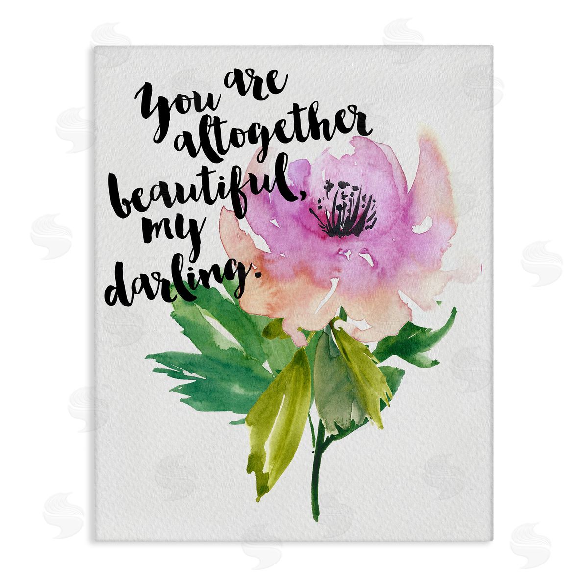 Amy Brinkman You Are Beautiful Calligraphy Quote Floral Watercolor Effect  Stretched Canvas Wall Art Print