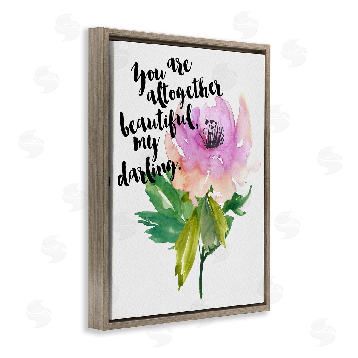 Amy Brinkman You Are Beautiful Calligraphy Quote Floral Watercolor Effect  Brown Floating Frame Canvas Wall Art Print