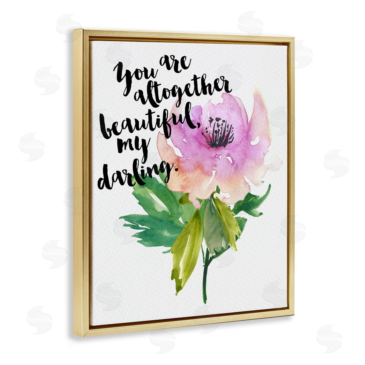 Amy Brinkman You Are Beautiful Calligraphy Quote Floral Watercolor Effect  Gold Floating Frame Canvas Wall Art Print