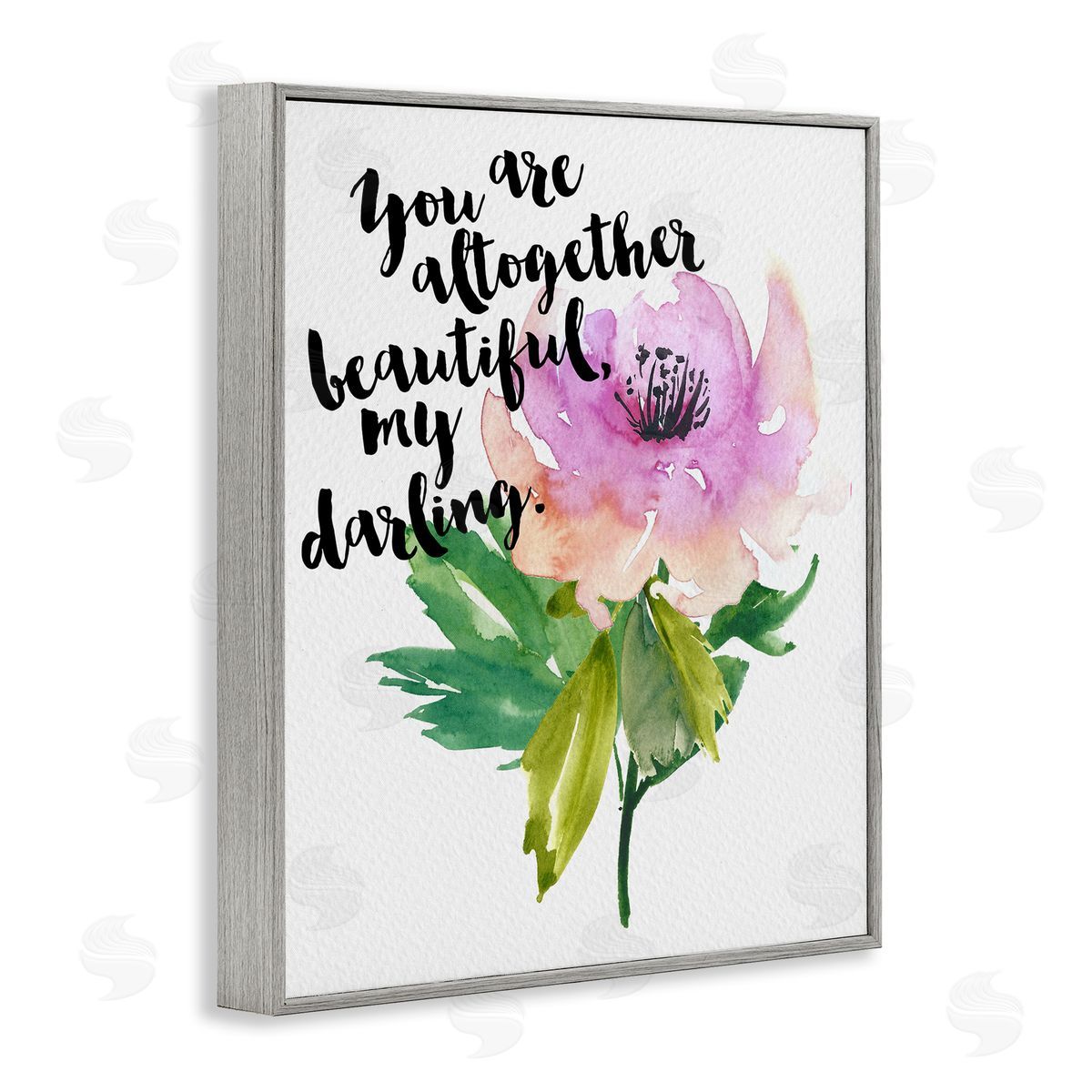 Amy Brinkman You Are Beautiful Calligraphy Quote Floral Watercolor Effect  Gray Framed Giclee Wall Art Print