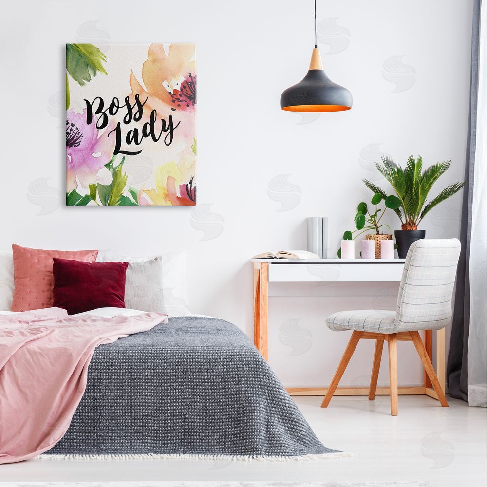 Amy Brinkman Boss Lady Girl Power Calligraphy Flower Blossom Canvas Wall Art Print in Room