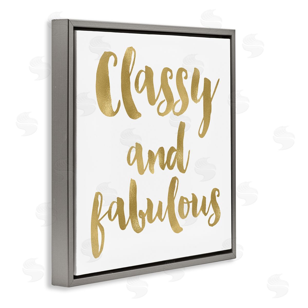 Amy Brinkman Classy and Fabulous Glam Detail Calligraphy Phrase Gray Floating Frame Canvas Wall Art Print