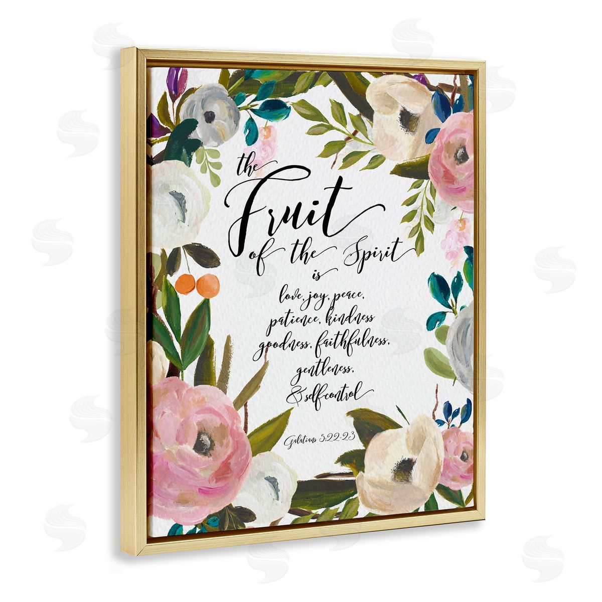 Amy Brinkman Fruit of the Spirit Religious Faith Calligraphy Passage  Gold Floating Frame Canvas Wall Art Print