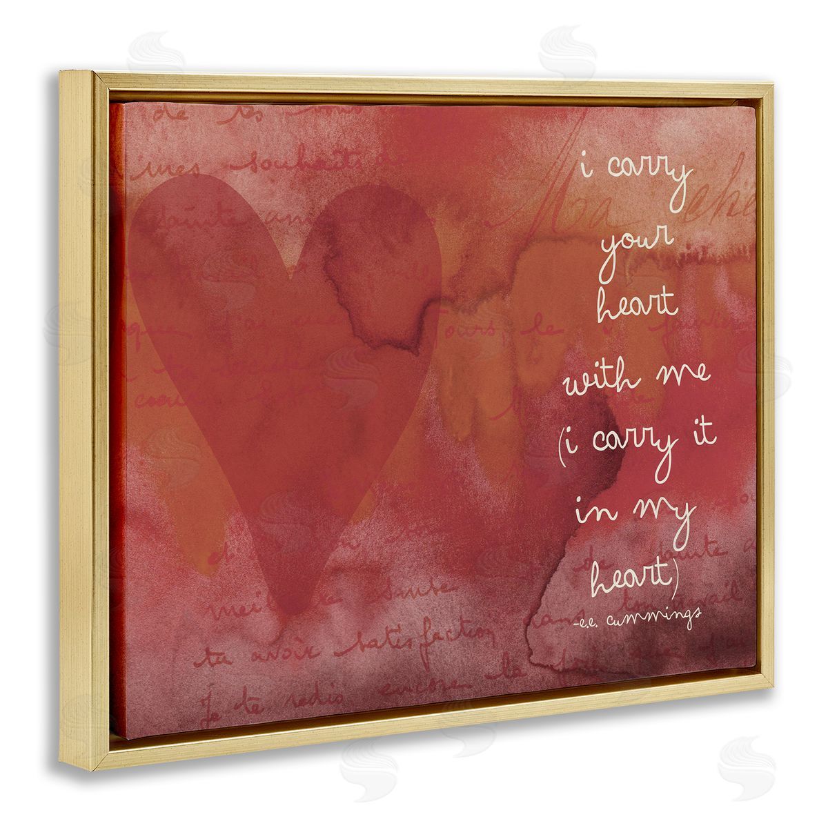 Amy Brinkman Romantic Love Quote Red Heart Typography  Gold Floating Frame Canvas Wall Art Print