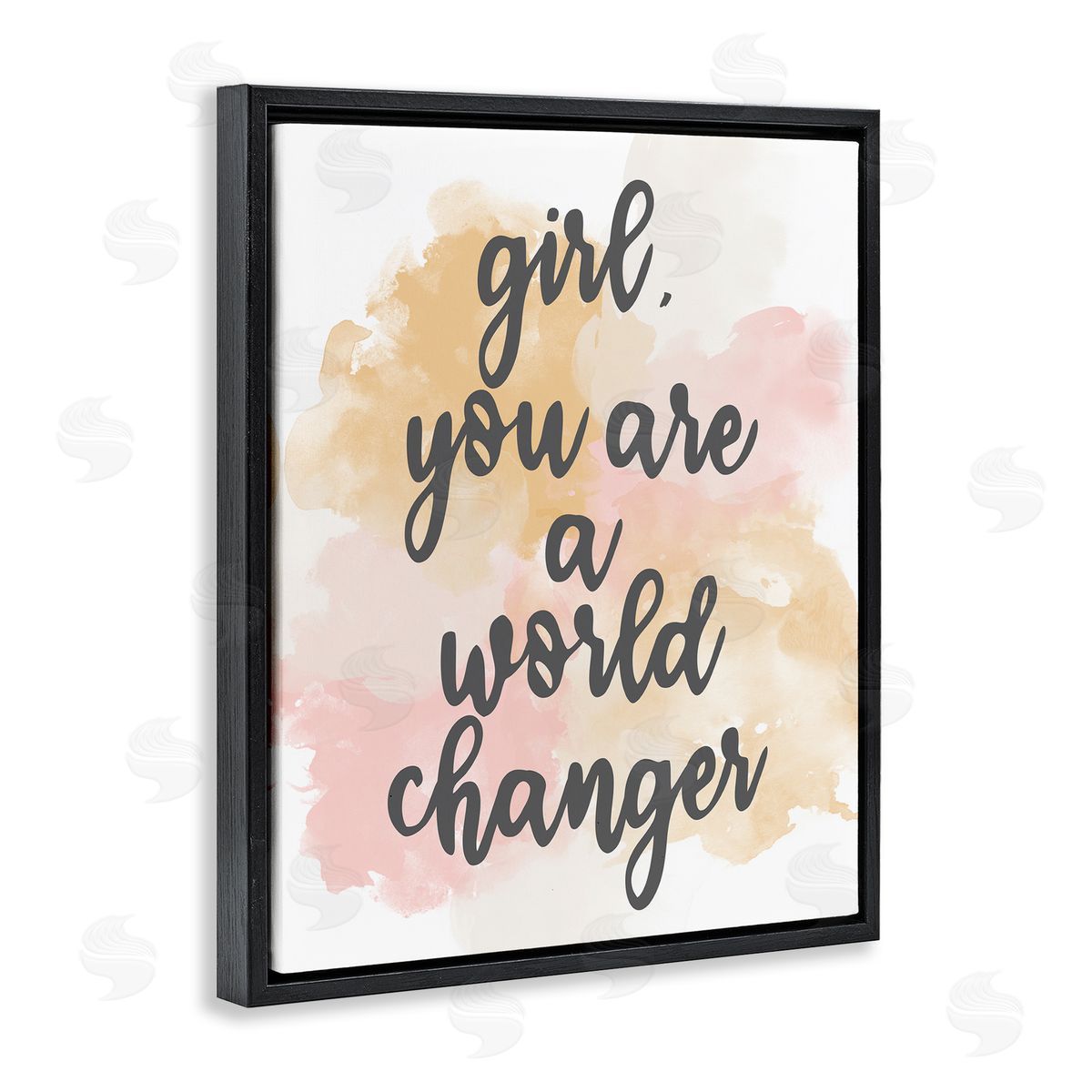 Kim Allen World Changer Girl Empowering Pastel Calligraphy Phrase  Black Floating Frame Canvas Wall Art Print