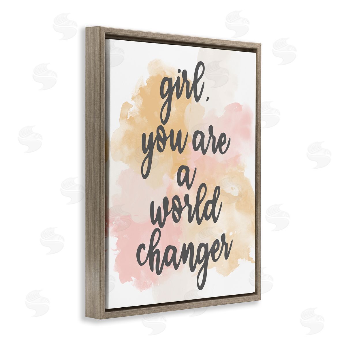 Kim Allen World Changer Girl Empowering Pastel Calligraphy Phrase  Brown Floating Frame Canvas Wall Art Print