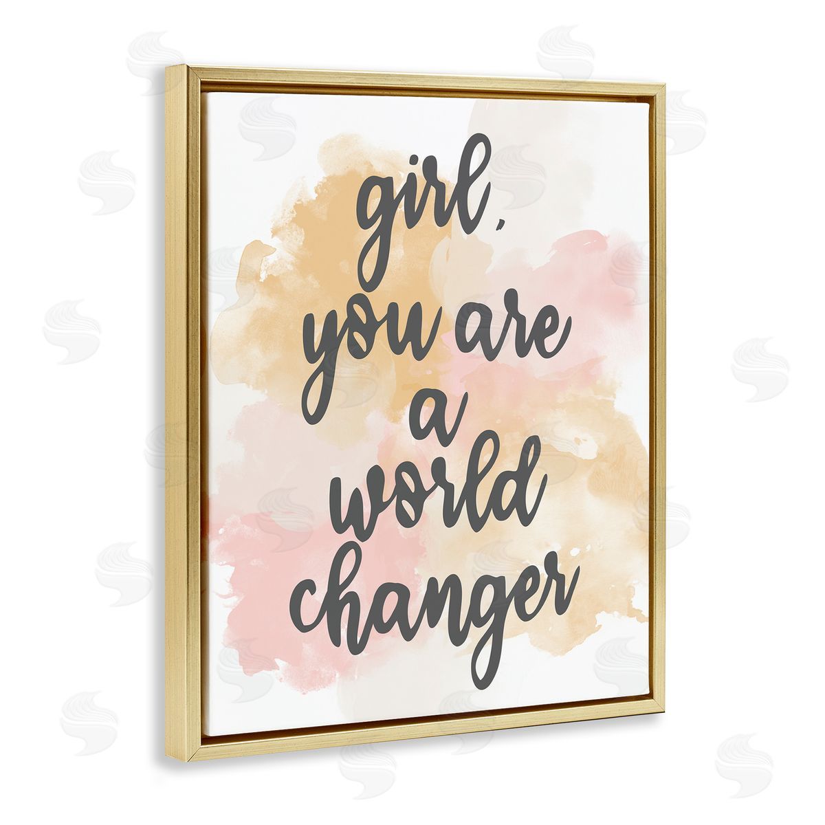Kim Allen World Changer Girl Empowering Pastel Calligraphy Phrase  Gold Floating Frame Canvas Wall Art Print