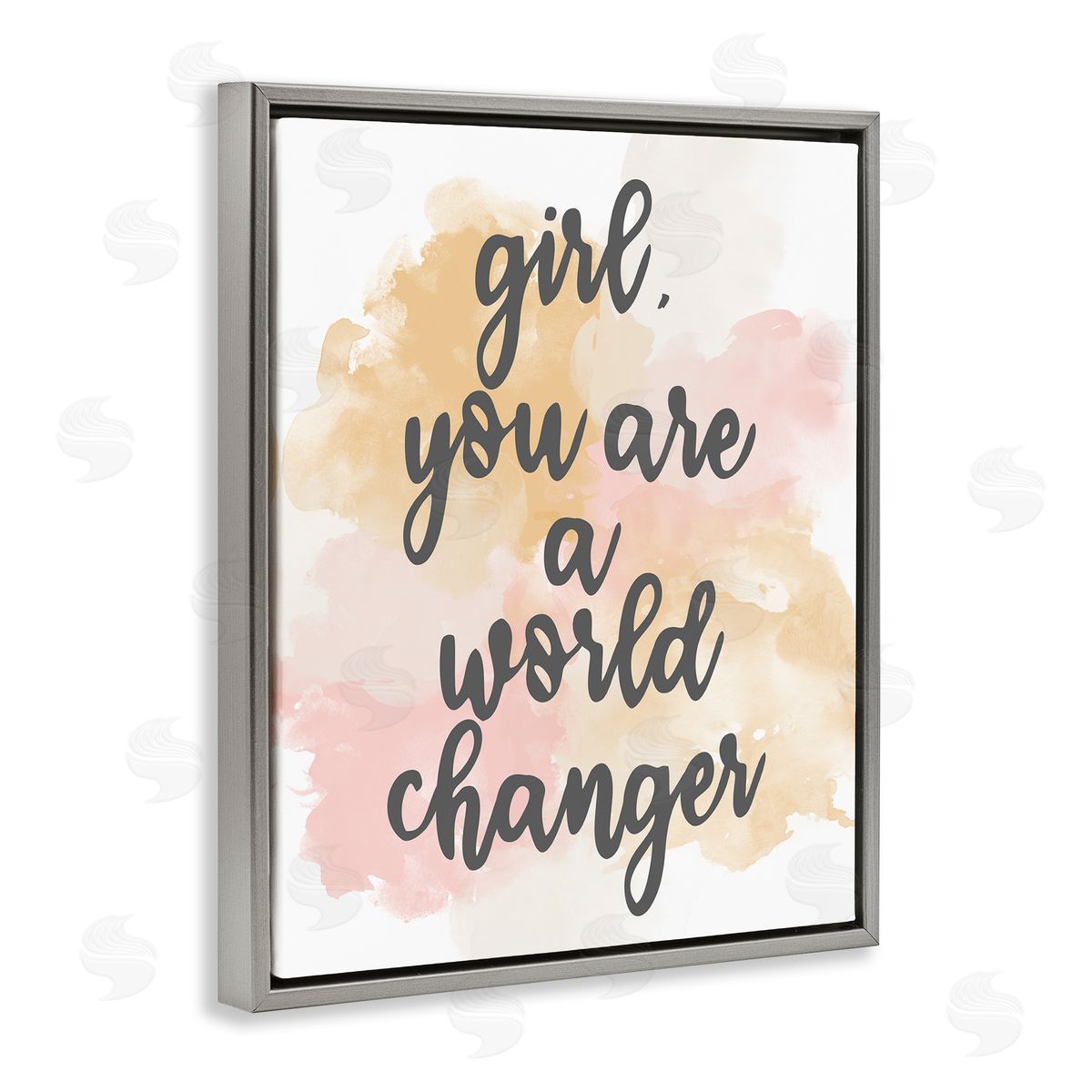Kim Allen World Changer Girl Empowering Pastel Calligraphy Phrase  Gray Floating Frame Canvas Wall Art Print