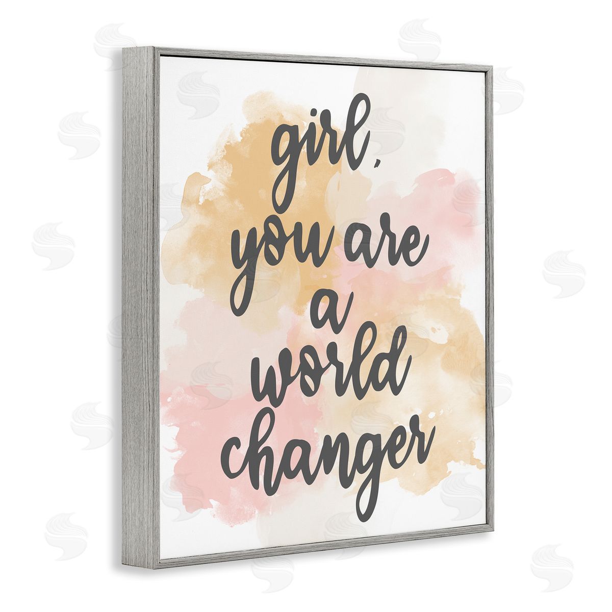 Kim Allen World Changer Girl Empowering Pastel Calligraphy Phrase  Gray Framed Giclee Wall Art Print