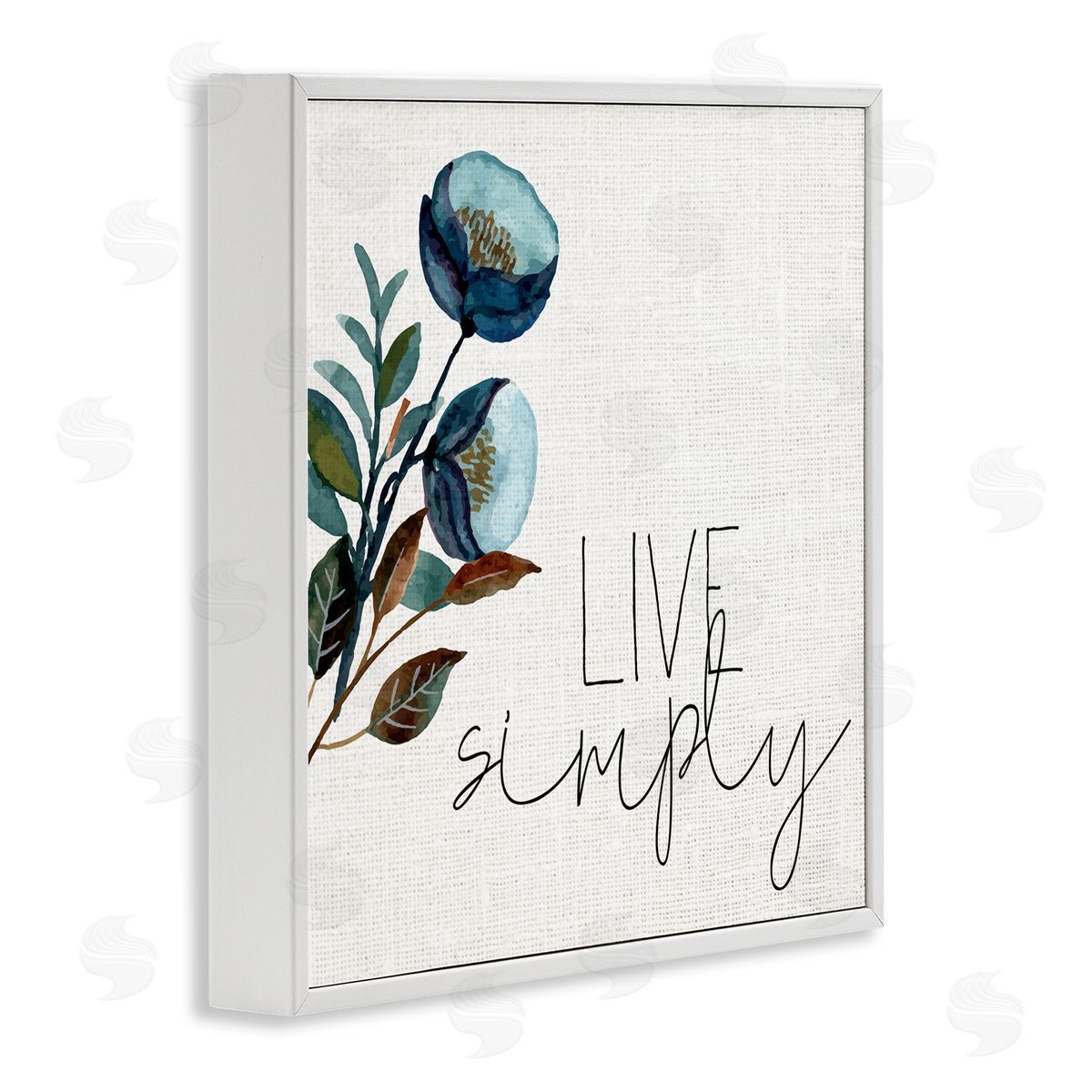 Kim Allen Live Simply Calligraphy Phrase Blue Flower Botanicals  White Framed Glicee Wall Art Print