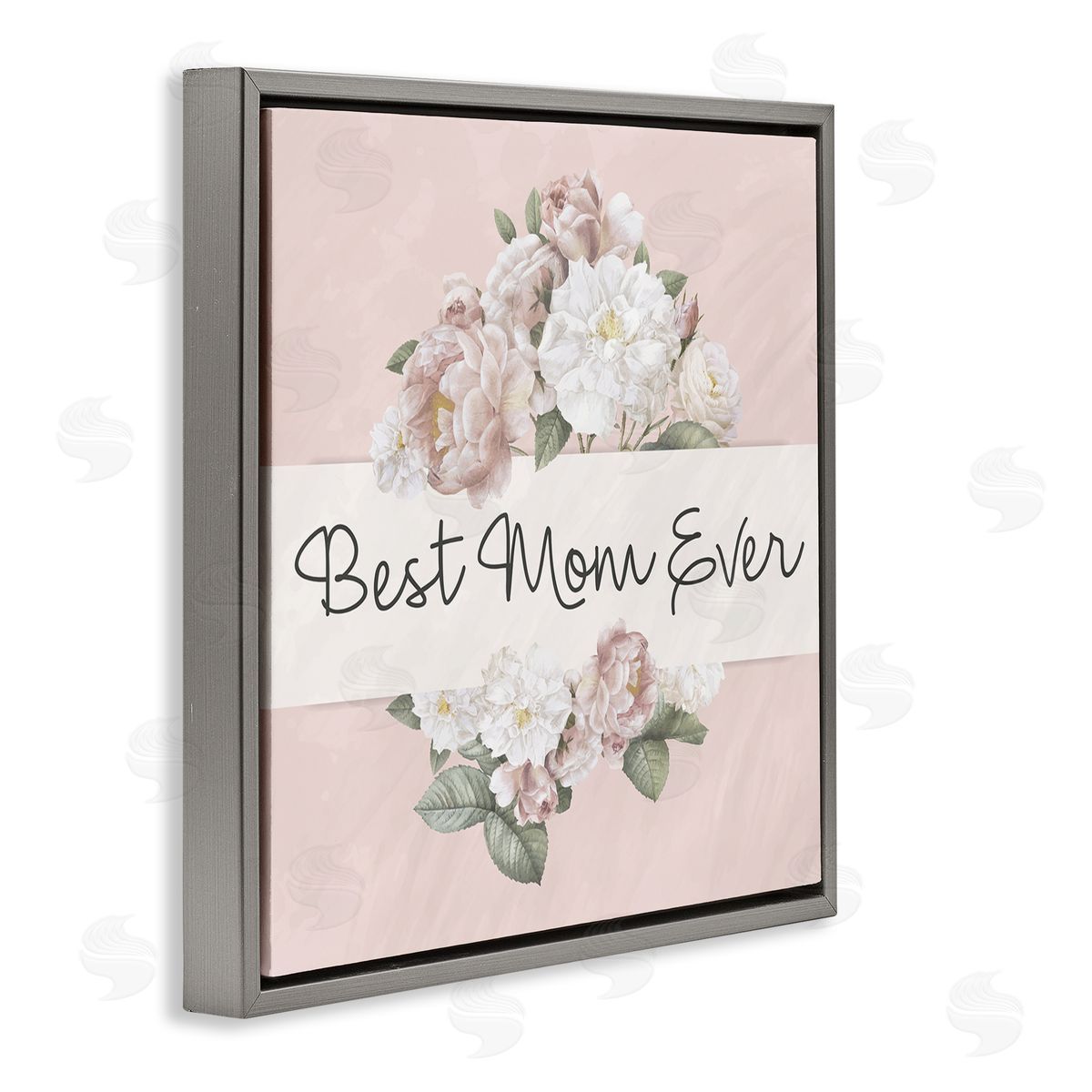 Kim Allen Best Mom Ever Delicate Flower Bouquet Text Quote  Gray Floating Frame Canvas Wall Art Print