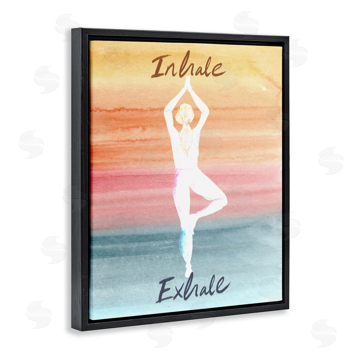 Kate Eldridge Inhale Exhale Soothing Yoga Pose Watercolor Effect  Black Floating Frame Canvas Wall Art Print