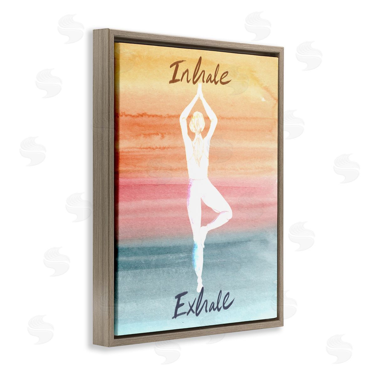 Kate Eldridge Inhale Exhale Soothing Yoga Pose Watercolor Effect  Brown Floating Frame Canvas Wall Art Print