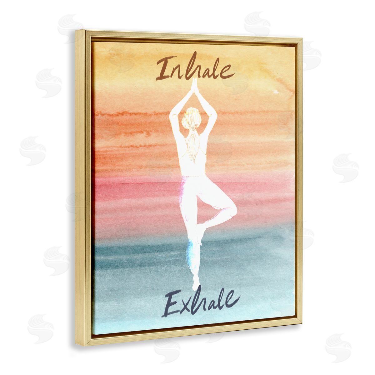 Kate Eldridge Inhale Exhale Soothing Yoga Pose Watercolor Effect  Gold Floating Frame Canvas Wall Art Print