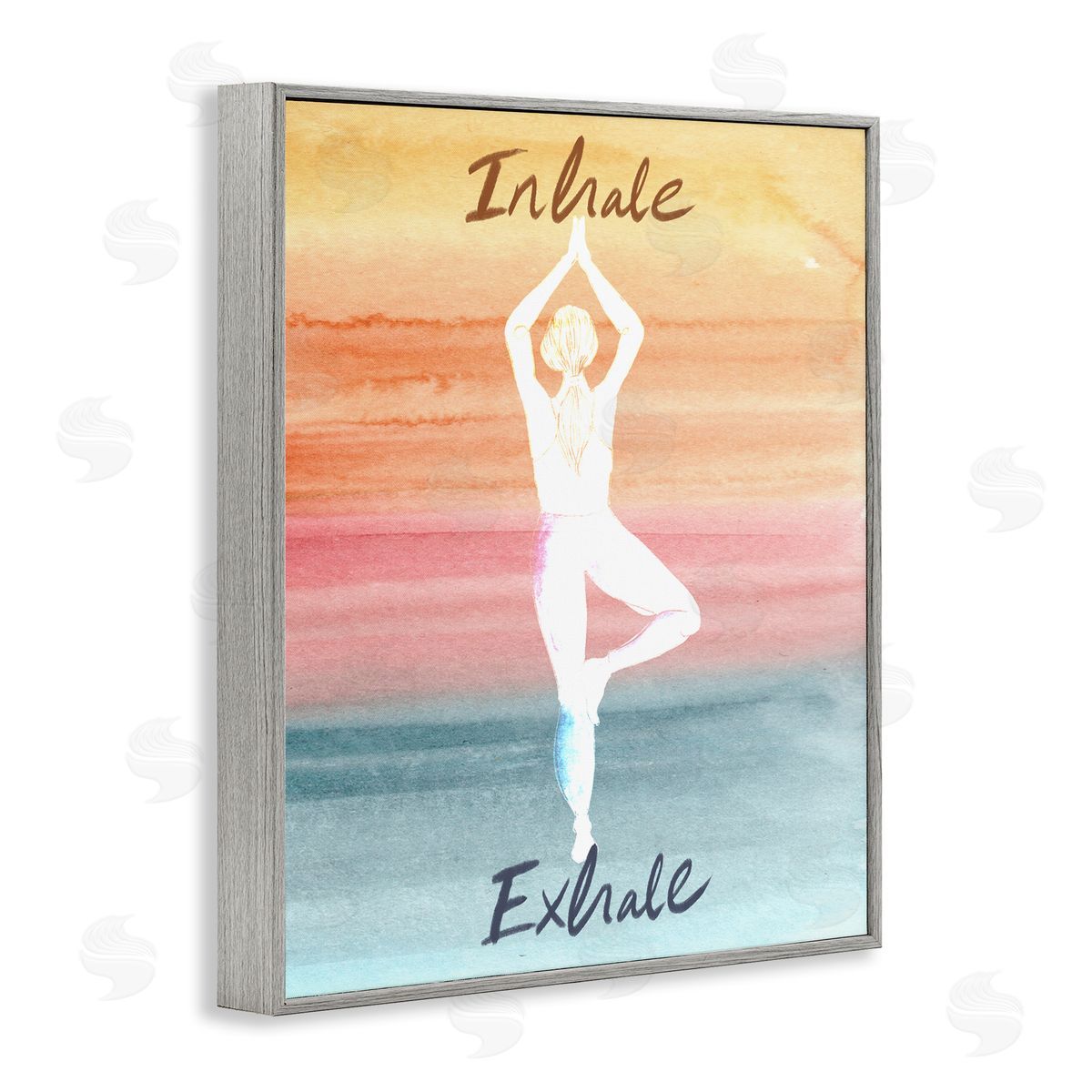 Kate Eldridge Inhale Exhale Soothing Yoga Pose Watercolor Effect  Gray Framed Giclee Wall Art Print