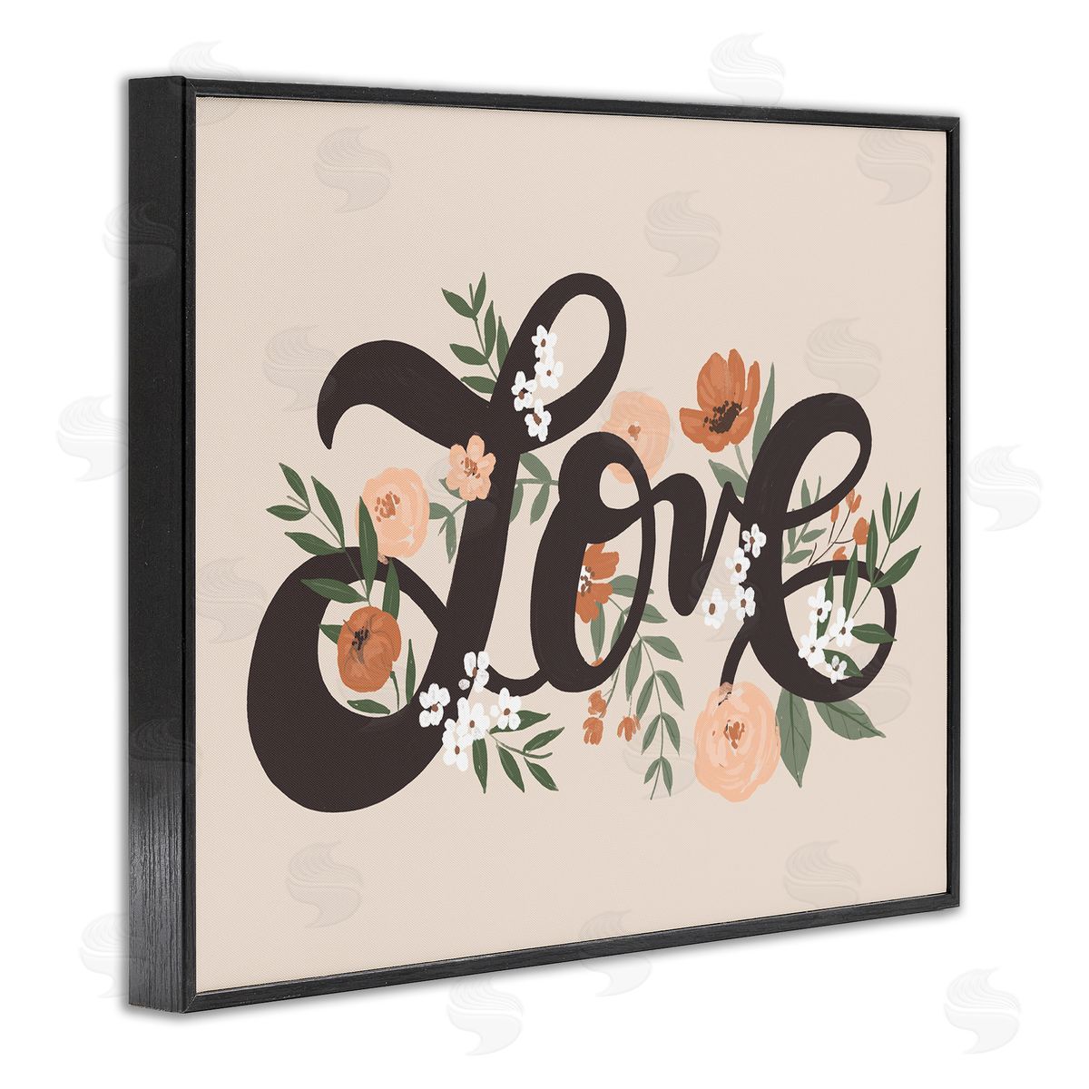 Loni Harris Vintage Love Word Botanical Flowers Weaving Black Framed Giclee Wall Art Print