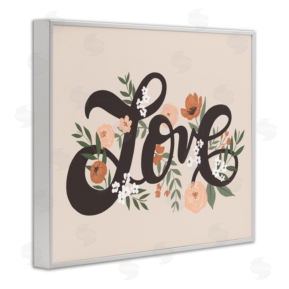 Loni Harris Vintage Love Word Botanical Flowers Weaving White Framed Giclee Wall Art Print