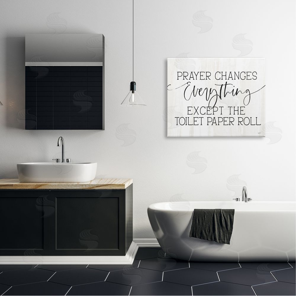 Lux + Mes Prayer Changes Everything Funny Religious Bathroom Quote Canvas Wall Art Print in Room