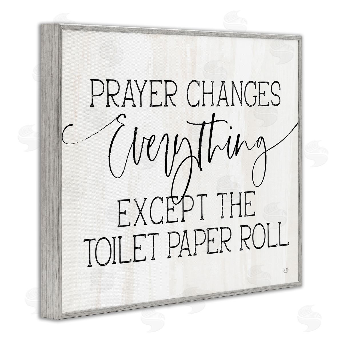 Lux + Mes Prayer Changes Everything Funny Religious Bathroom Quote Gray Framed Giclee Wall Art Print