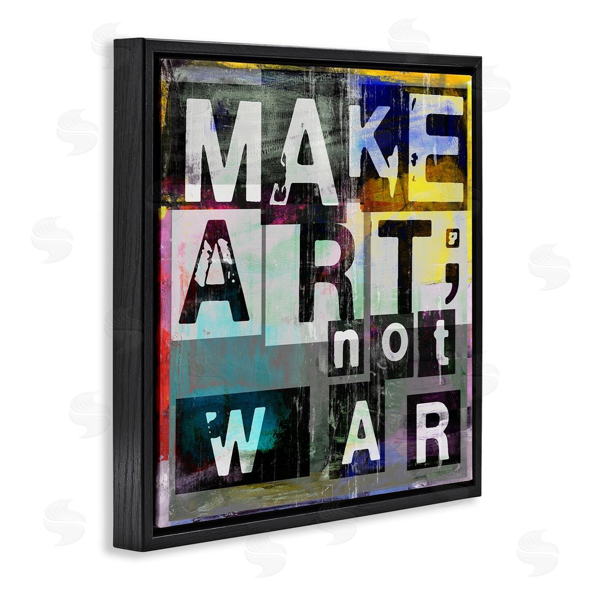 Sven Pfrommer Make Art Not War Quirky Modern Typography Letters  Black Floating Frame Canvas Wall Art Print