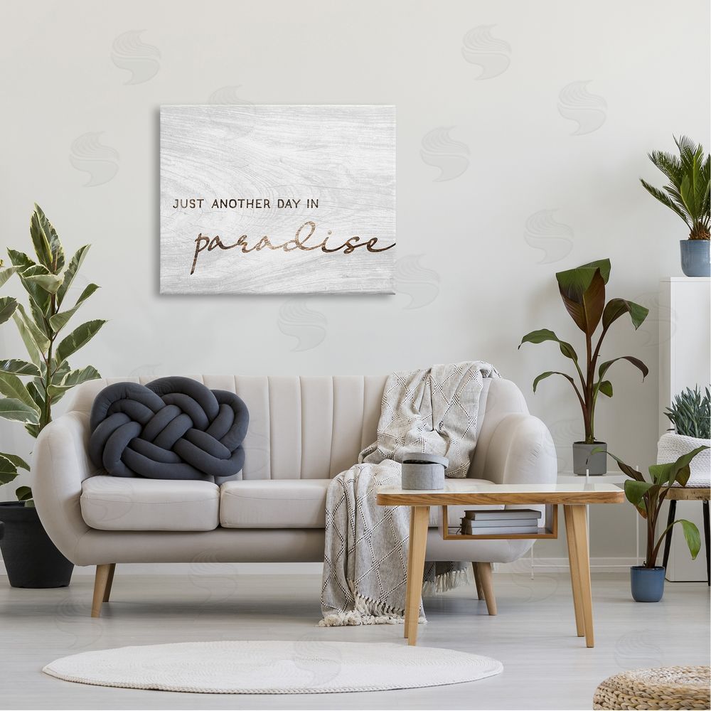 Stupell Studio Paradise Phrase Glam Cursive White Grain Pattern  Canvas Wall Art Print in Room