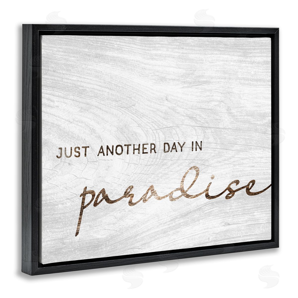 Stupell Studio Paradise Phrase Glam Cursive White Grain Pattern  Black Floating Frame Canvas Wall Art Print