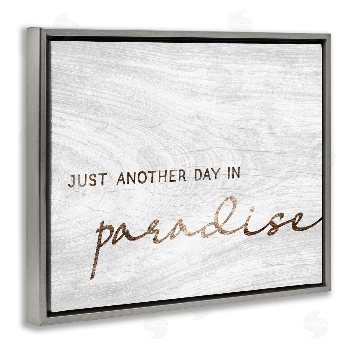 Stupell Studio Paradise Phrase Glam Cursive White Grain Pattern  Gray Floating Frame Canvas Wall Art Print