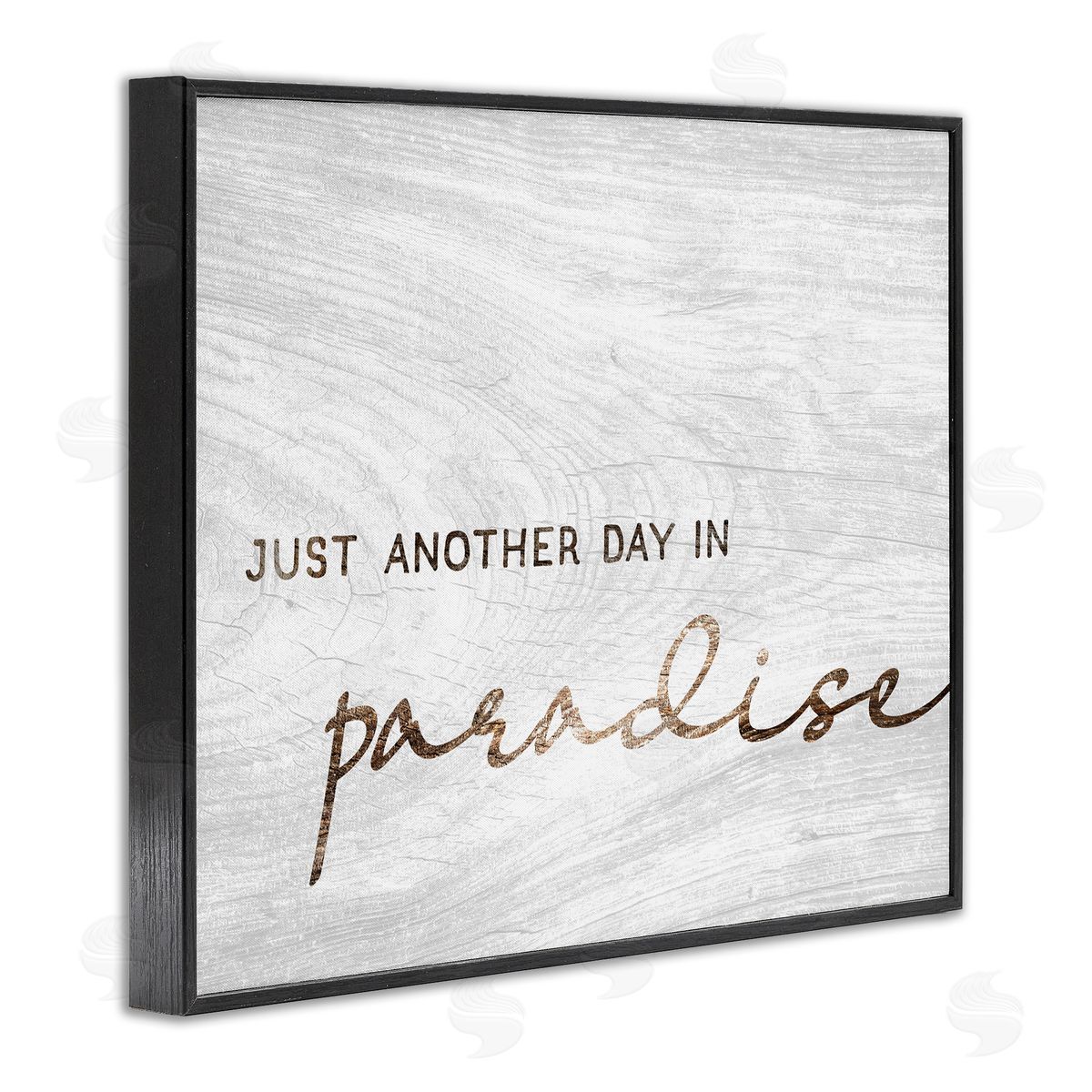 Stupell Studio Paradise Phrase Glam Cursive White Grain Pattern  Black Framed Giclee Wall Art Print