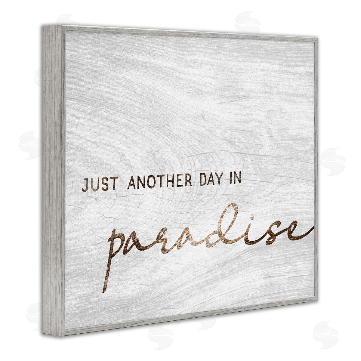 Stupell Studio Paradise Phrase Glam Cursive White Grain Pattern  Gray Framed Giclee Wall Art Print