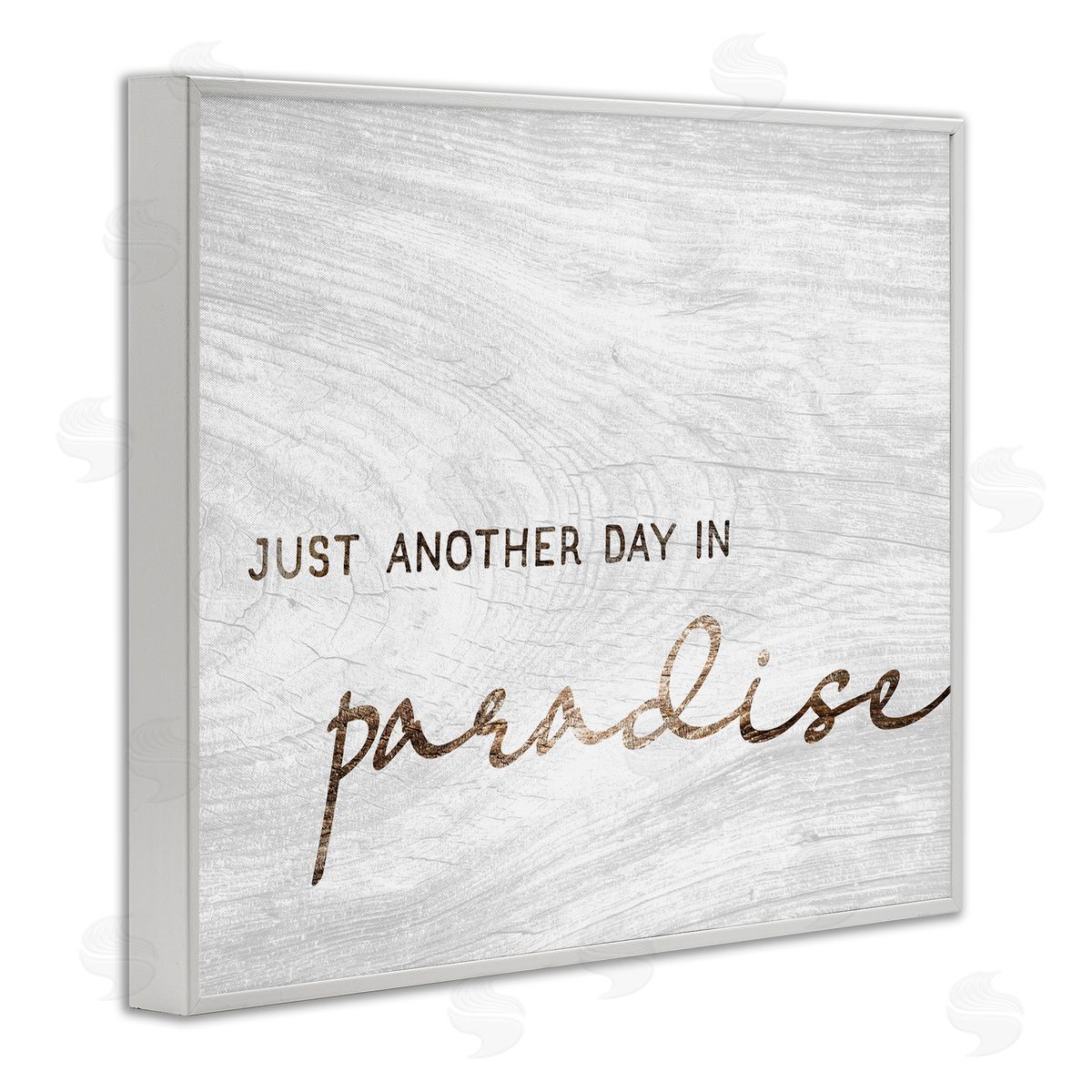 Stupell Studio Paradise Phrase Glam Cursive White Grain Pattern  White Framed Giclee Wall Art Print