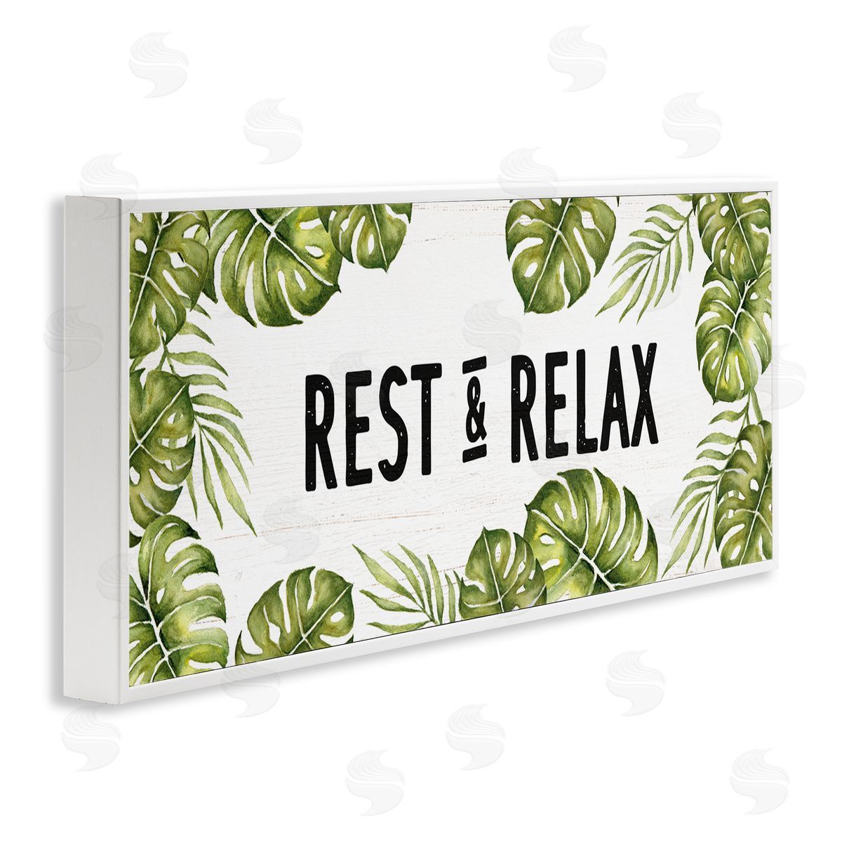Stupell Studio Rest & Relax Tropical Monstera Plants Leaves Typography