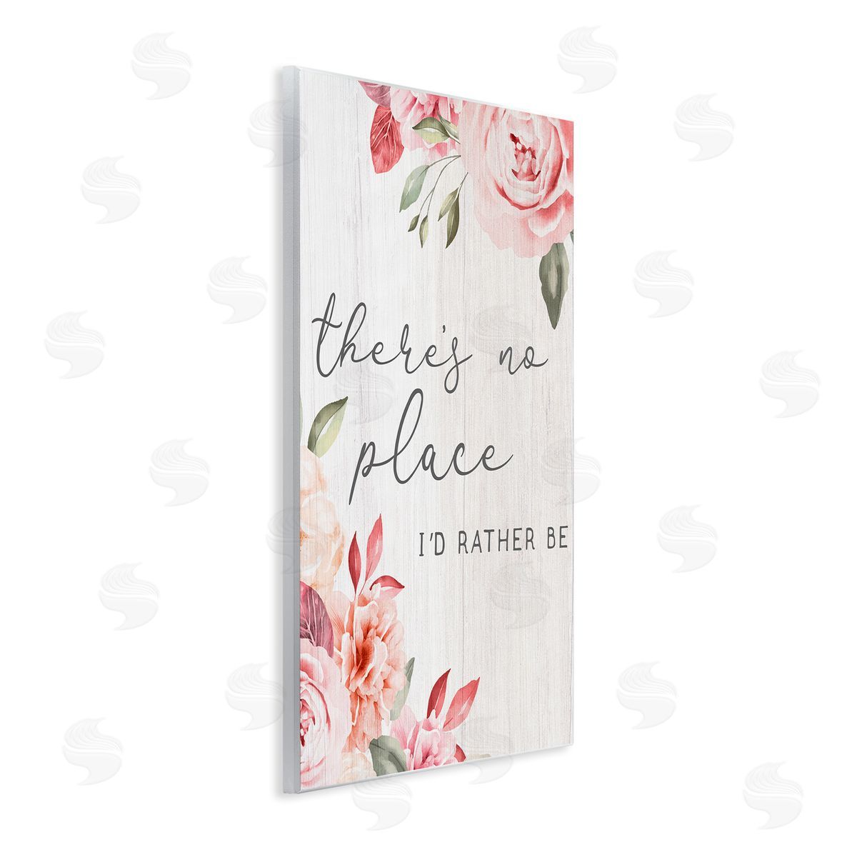 Stupell Studio No Place I'd Rather Be Phrase Pink Cottage Florals Wall Plaque Art Print