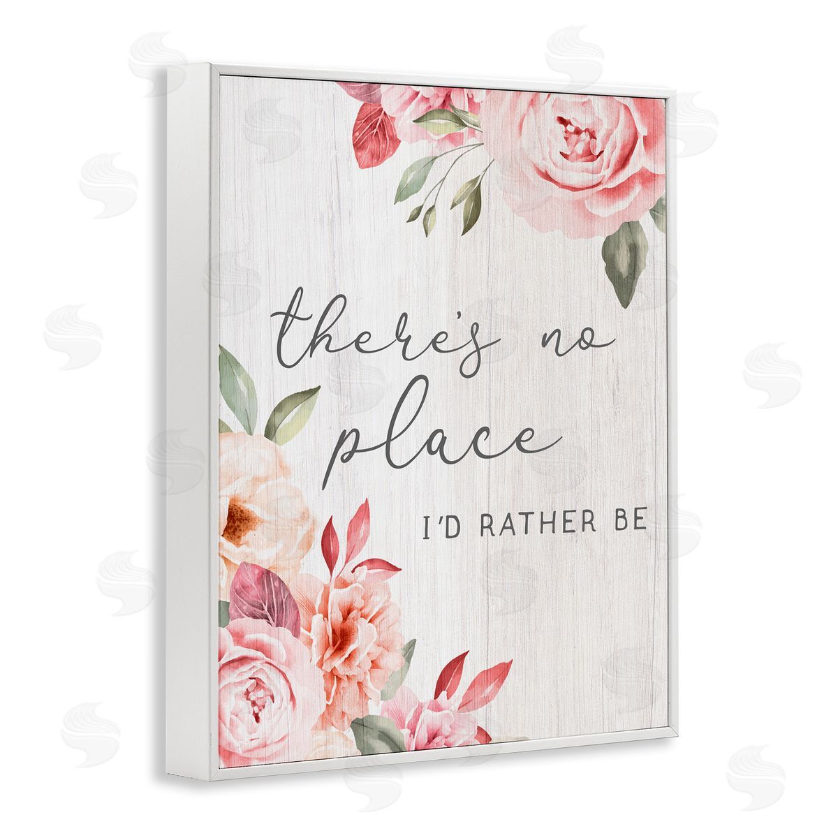 Stupell Studio No Place I'd Rather Be Phrase Pink Cottage Florals White Framed Giclee Wall Art Print