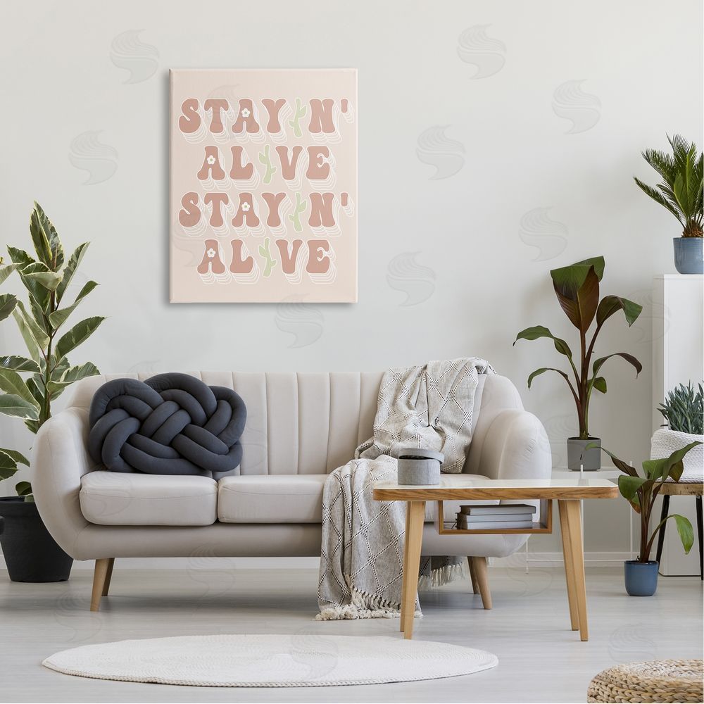 Stupell Studio Stayin' Alive Groovy Gardening Plant Text Quote  Canvas Wall Art Print in Room