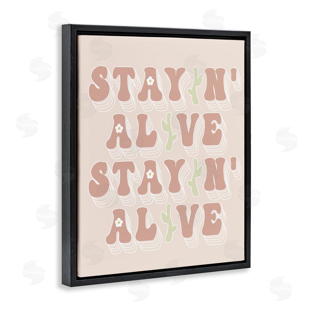Stupell Studio Stayin' Alive Groovy Gardening Plant Text Quote  Black Floating Frame Canvas Wall Art Print