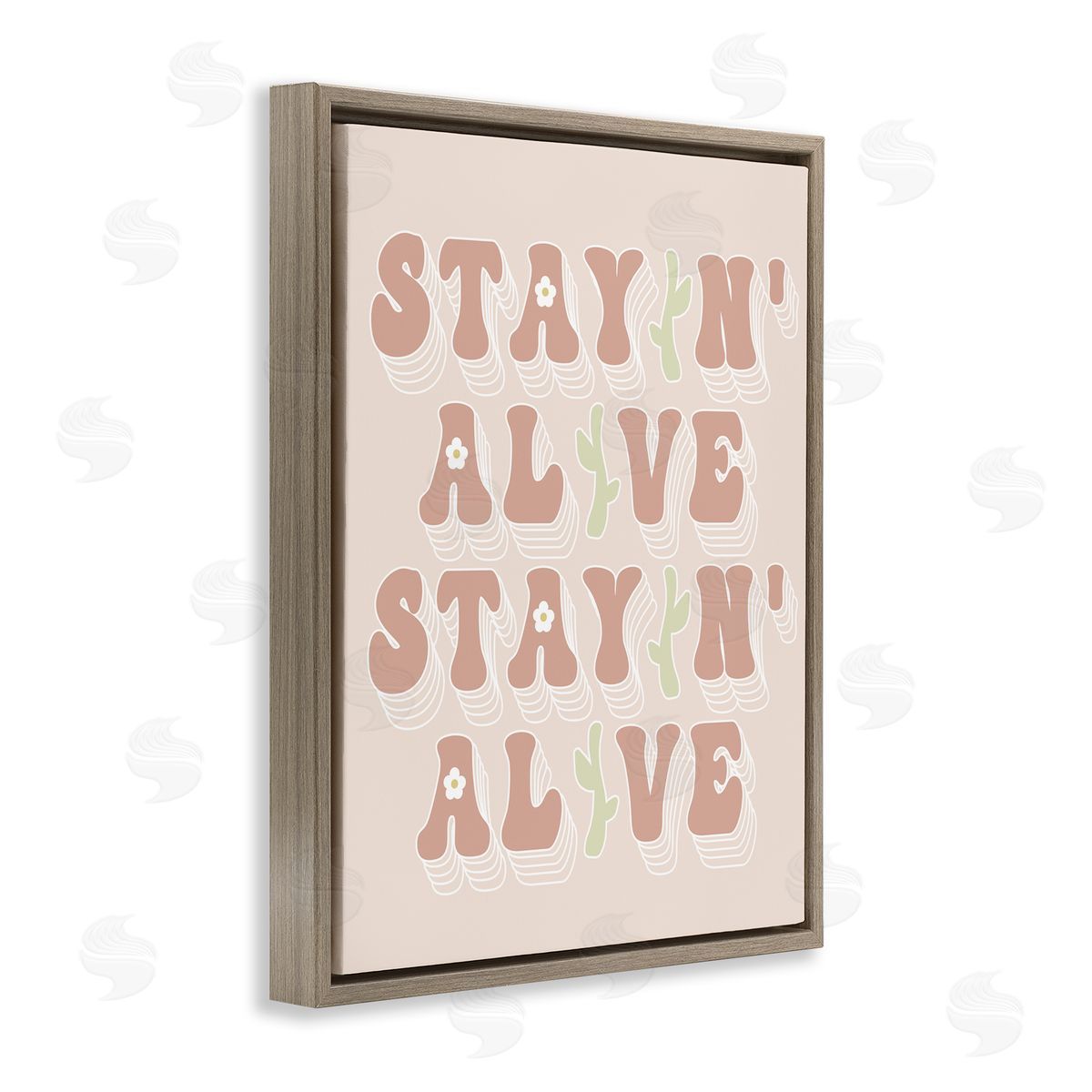 Stupell Studio Stayin' Alive Groovy Gardening Plant Text Quote  Brown Floating Frame Canvas Wall Art Print