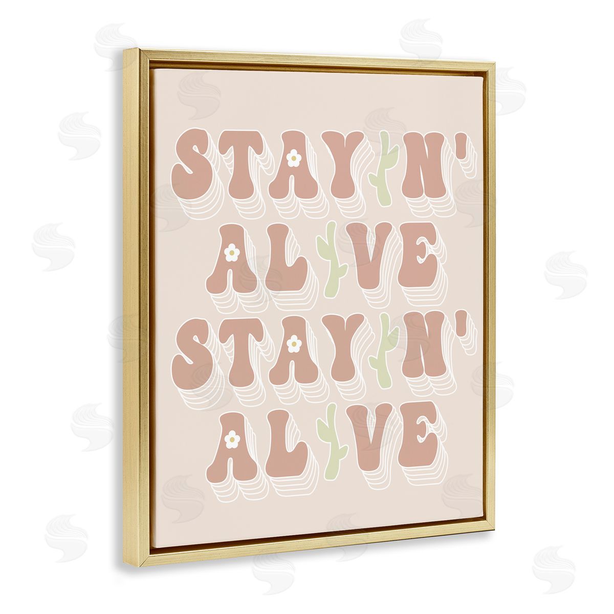 Stupell Studio Stayin' Alive Groovy Gardening Plant Text Quote  Gold Floating Frame Canvas Wall Art Print