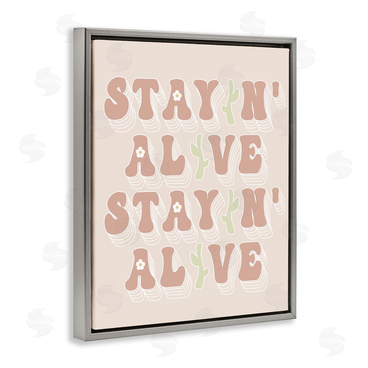 Stupell Studio Stayin' Alive Groovy Gardening Plant Text Quote  Gray Floating Frame Canvas Wall Art Print
