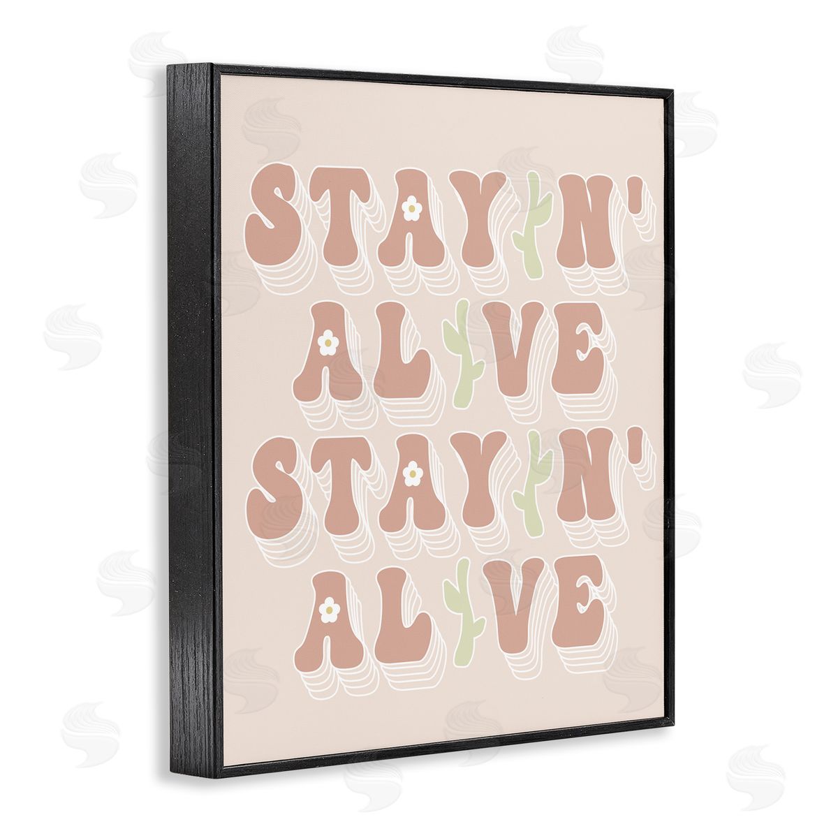 Stupell Studio Stayin' Alive Groovy Gardening Plant Text Quote  Black Framed Giclee Wall Art Print