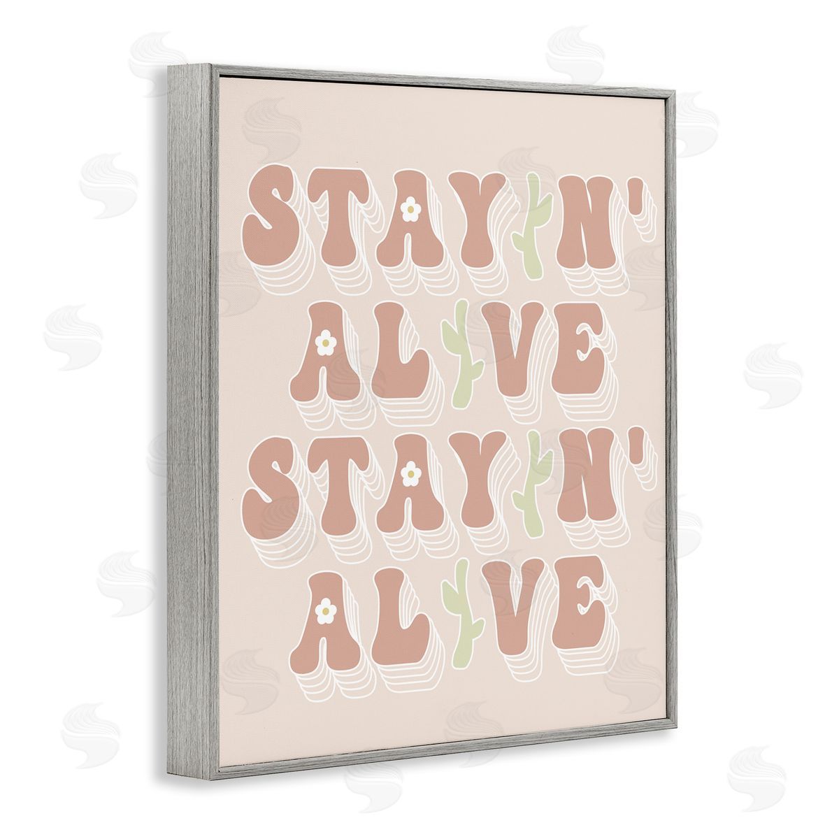 Stupell Studio Stayin' Alive Groovy Gardening Plant Text Quote  Gray Framed Giclee Wall Art Print