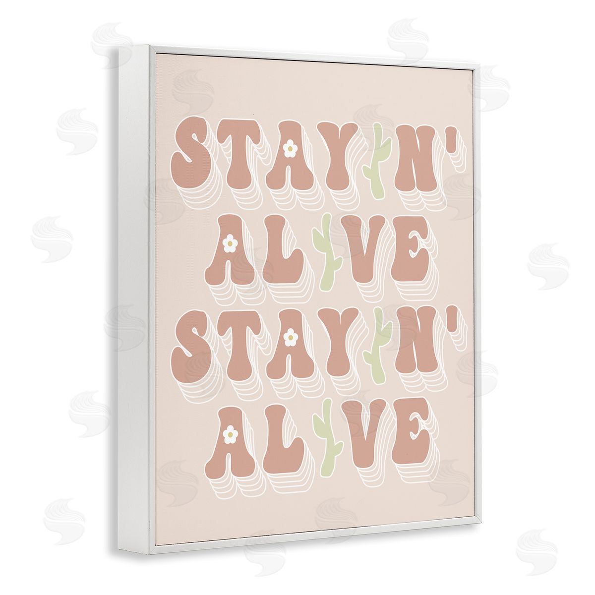 Stupell Studio Stayin' Alive Groovy Gardening Plant Text Quote  White Framed Giclee Wall Art Print