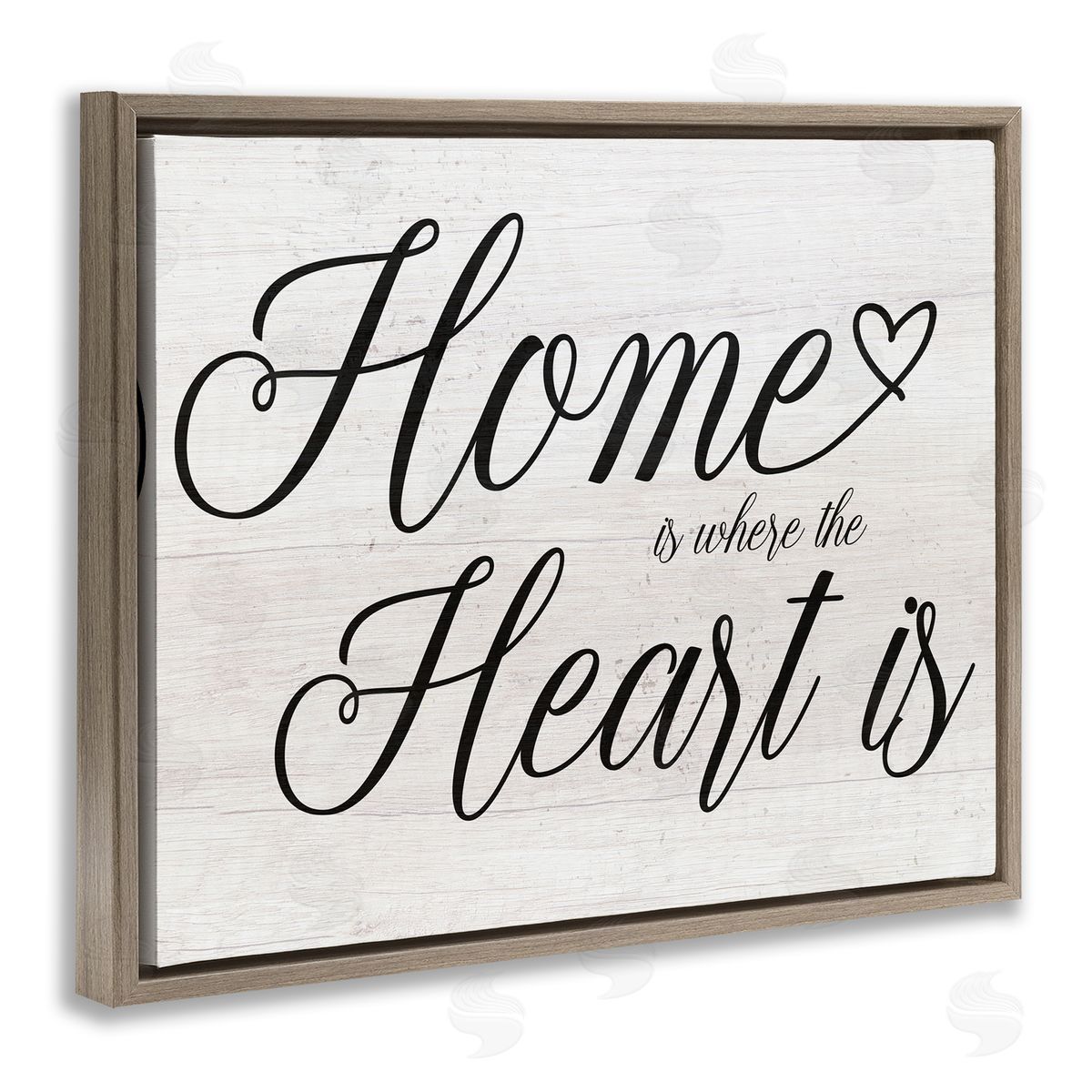 Stupell Studio Heart & Home Fancy Script Phrase Typography  Brown Floating Frame Canvas Wall Art Print
