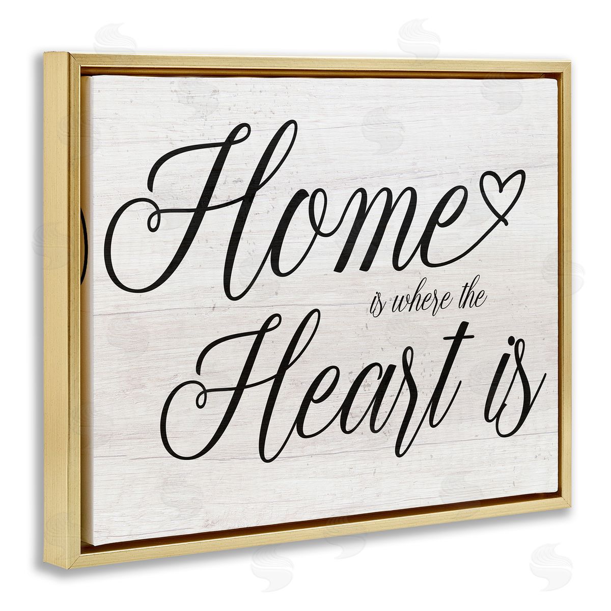 Stupell Studio Heart & Home Fancy Script Phrase Typography  Gold Floating Frame Canvas Wall Art Print